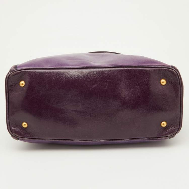 Pre Owned Miu Miu Two Tone Purple Leather Middle Zip Tote