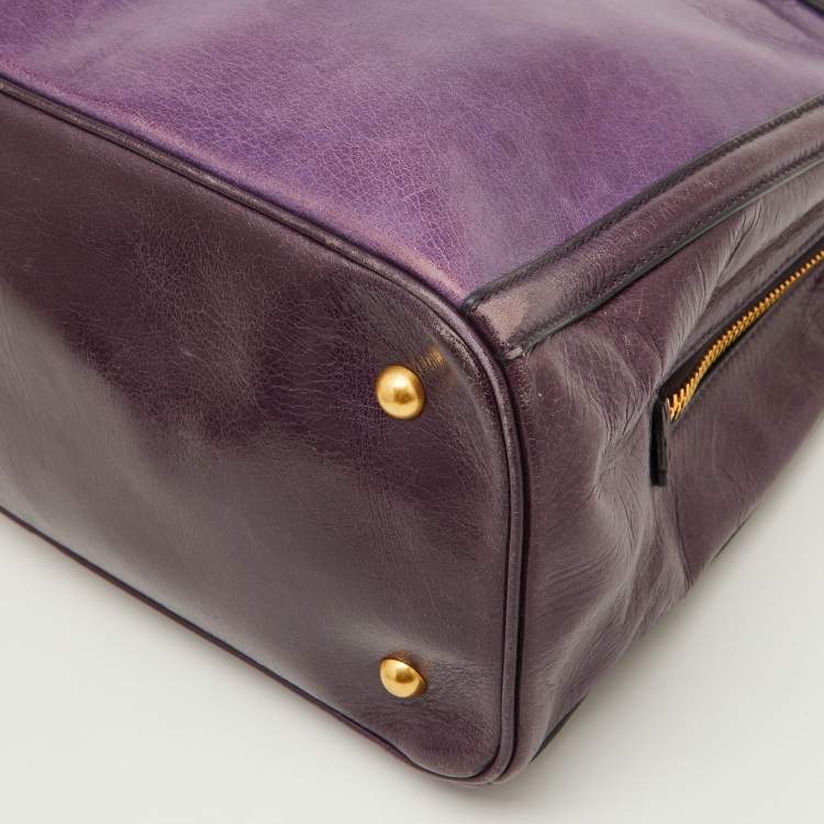 Pre Owned Miu Miu Two Tone Purple Leather Middle Zip Tote