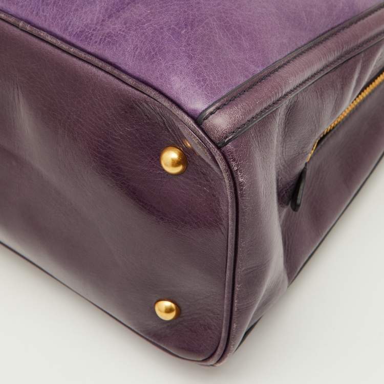 Pre Owned Miu Miu Two Tone Purple Leather Middle Zip Tote