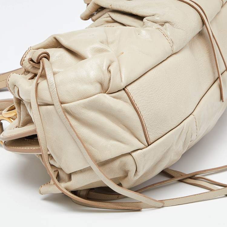 Pre Owned Miu Miu Beige Leather Frame Satchel 