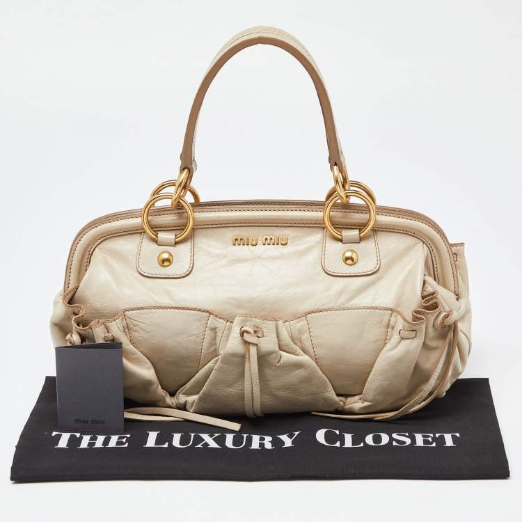 Pre Owned Miu Miu Beige Leather Frame Satchel 