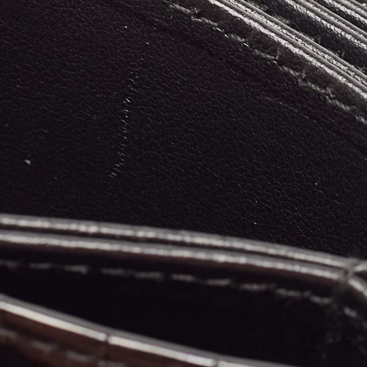Pre Owned Miu Miu Black Croc Embossed Patent Leather Crystal Embellished Flap Card Case