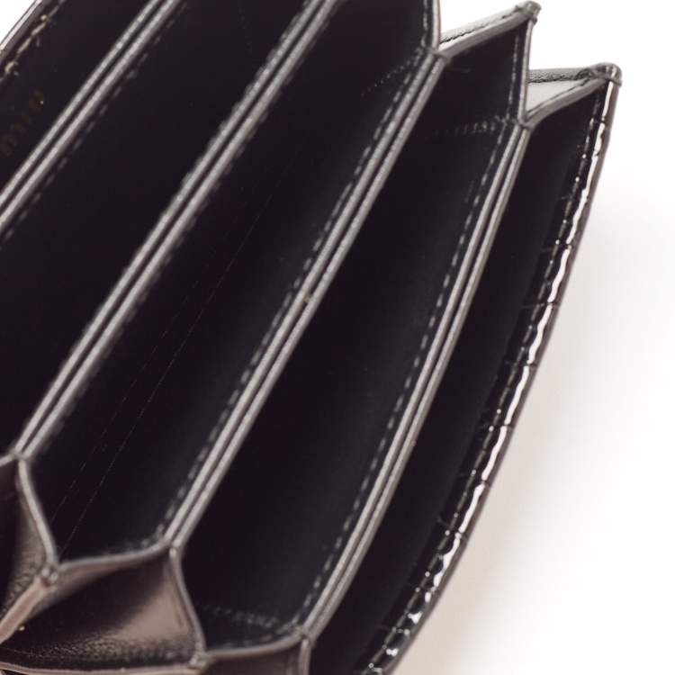 Pre Owned Miu Miu Black Croc Embossed Patent Leather Crystal Embellished Flap Card Case