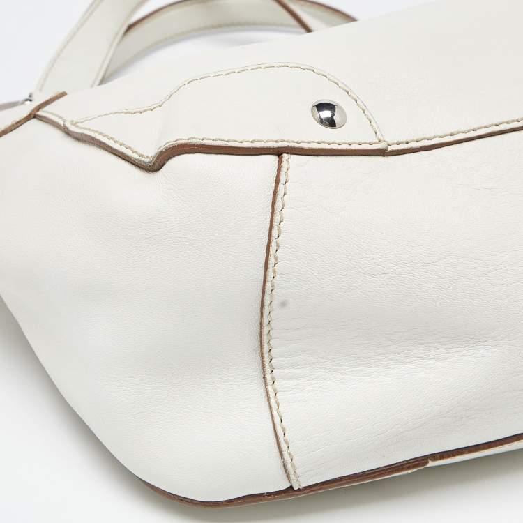 Pre Owned Miu Miu White Leather Floral Cut Hobo