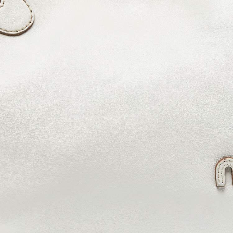 Pre Owned Miu Miu White Leather Floral Cut Hobo