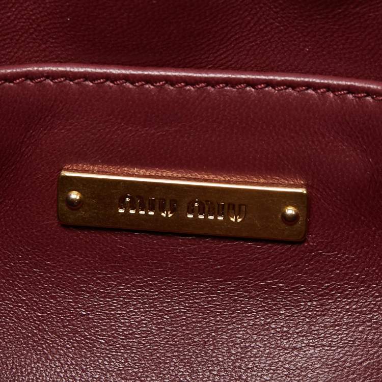 Pre Owned Miu Miu Burgundy Matelassé Leather Frame Chain Clutch