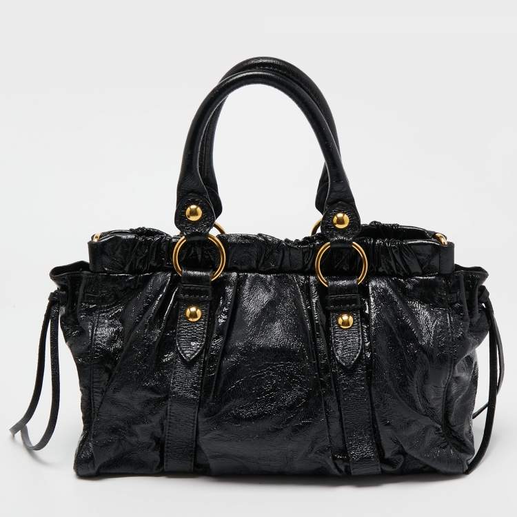 Pre Owned Miu Miu Black Patent Leather Gaufre Tote