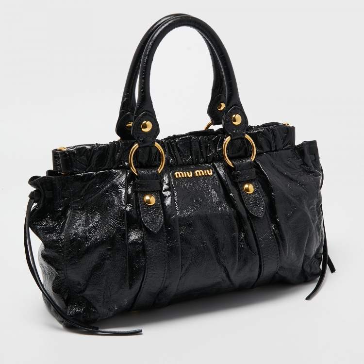 Pre Owned Miu Miu Black Patent Leather Gaufre Tote