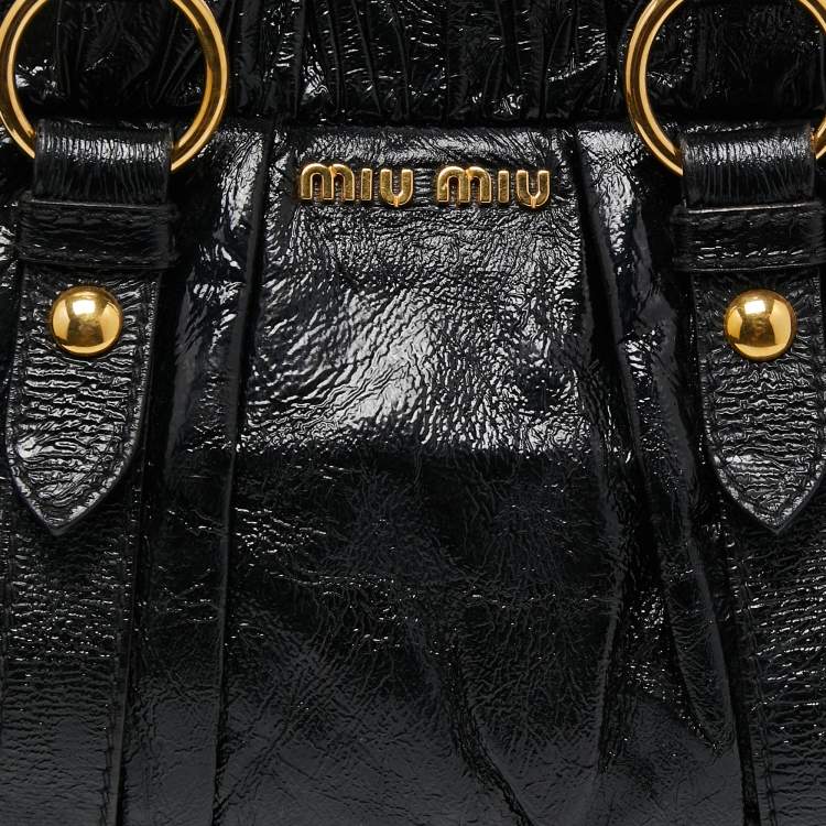 Pre Owned Miu Miu Black Patent Leather Gaufre Tote