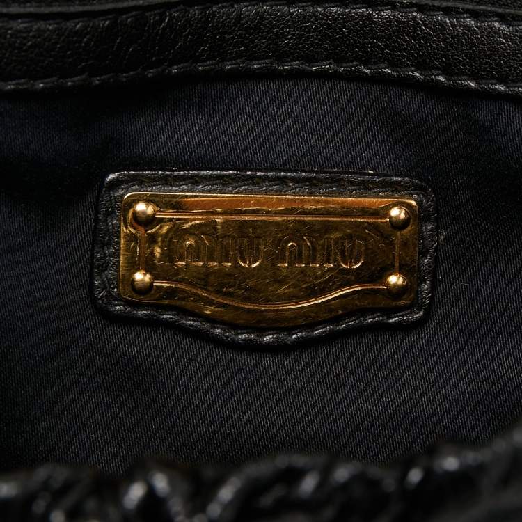 Pre Owned Miu Miu Black Patent Leather Gaufre Tote