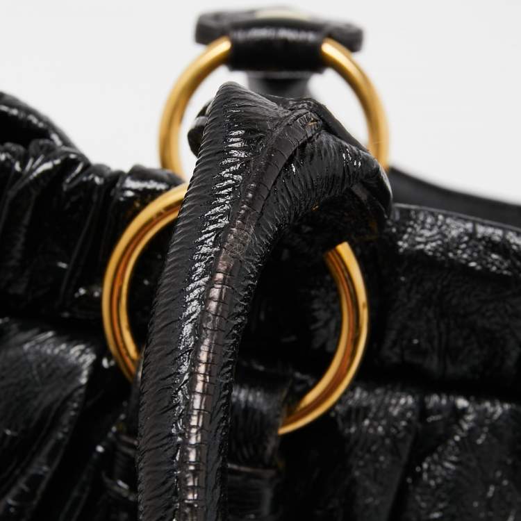 Pre Owned Miu Miu Black Patent Leather Gaufre Tote