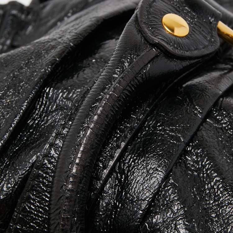 Pre Owned Miu Miu Black Patent Leather Gaufre Tote