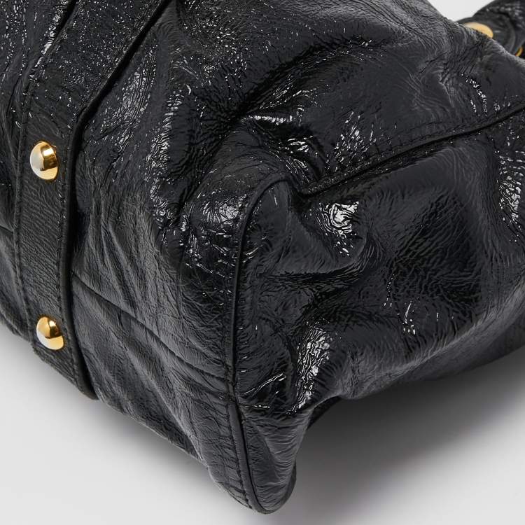 Pre Owned Miu Miu Black Patent Leather Gaufre Tote