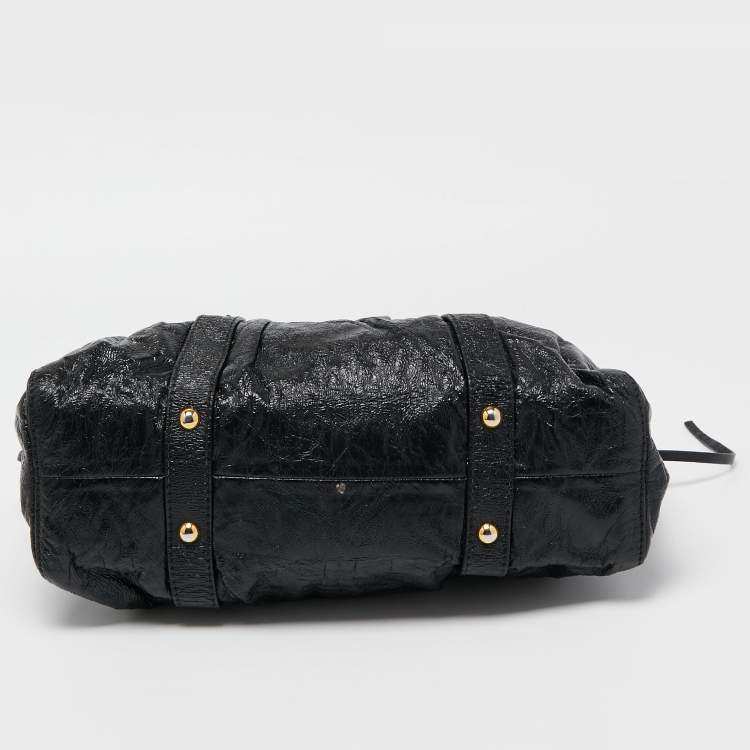 Pre Owned Miu Miu Black Patent Leather Gaufre Tote