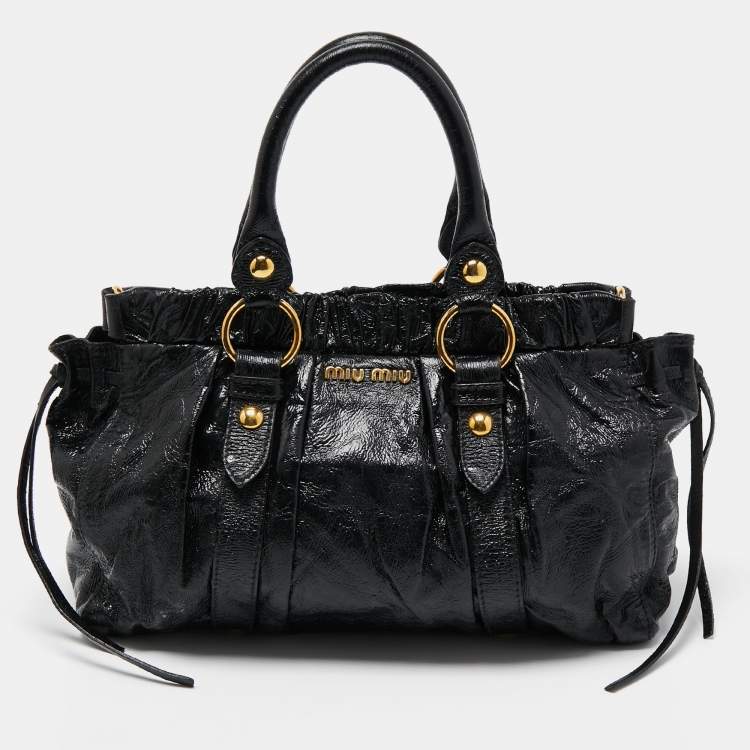 Pre Owned Miu Miu Black Patent Leather Gaufre Tote