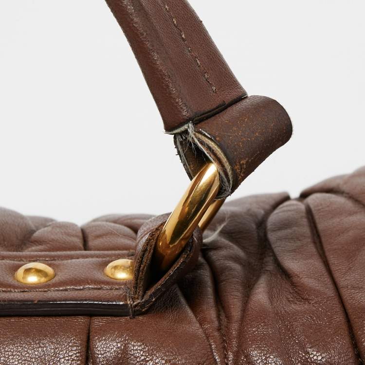 Pre Owned Miu Miu Brown Matelasse Leather Zip Satchel