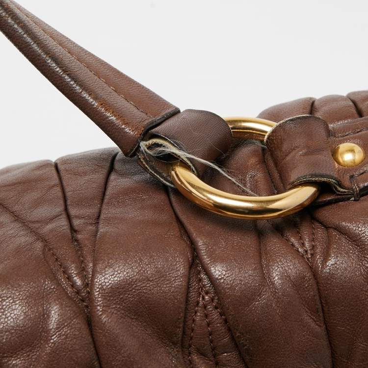 Pre Owned Miu Miu Brown Matelasse Leather Zip Satchel
