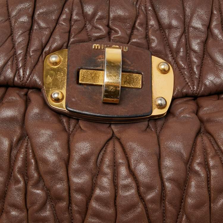 Pre Owned Miu Miu Brown Matelasse Leather Zip Satchel