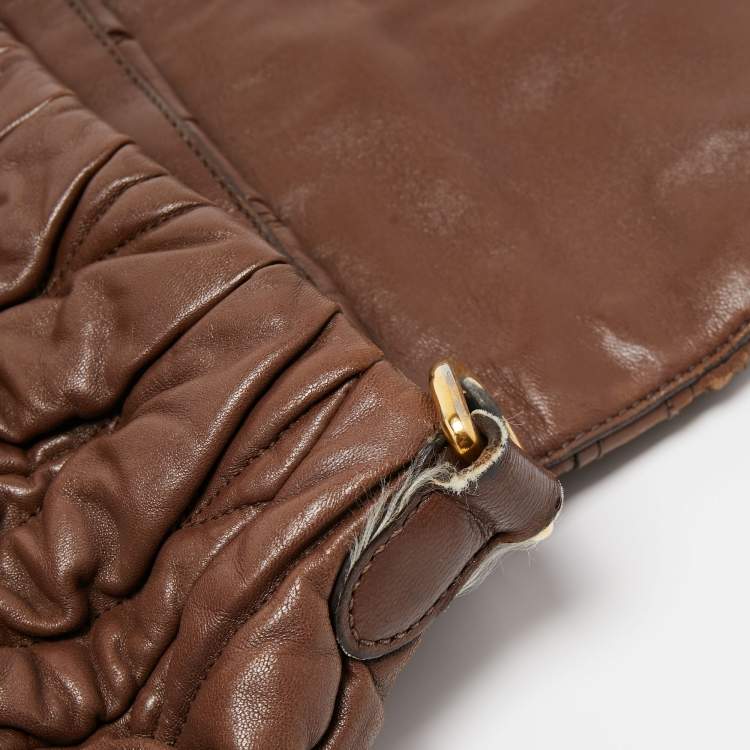 Pre Owned Miu Miu Brown Matelasse Leather Zip Satchel