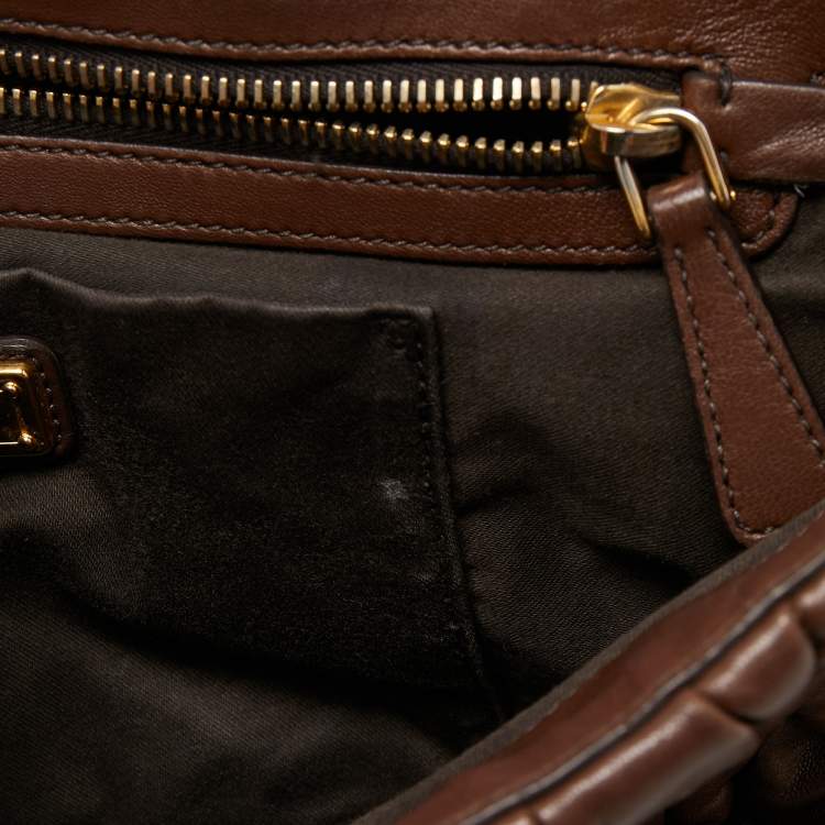 Pre Owned Miu Miu Brown Matelasse Leather Zip Satchel