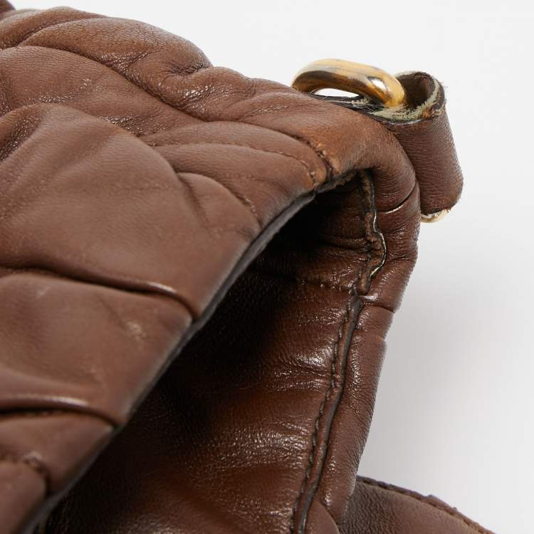 Pre Owned Miu Miu Brown Matelasse Leather Zip Satchel