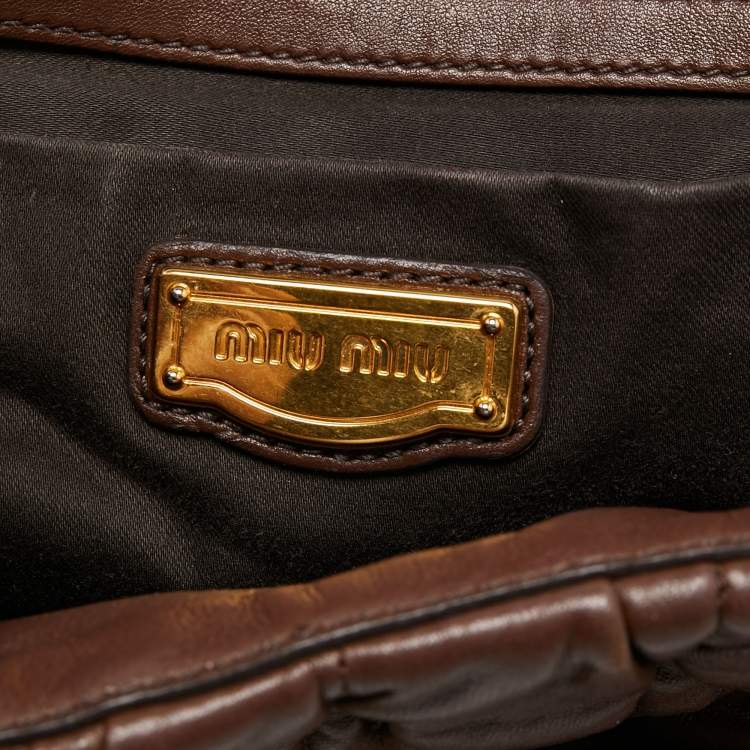 Pre Owned Miu Miu Brown Matelasse Leather Zip Satchel