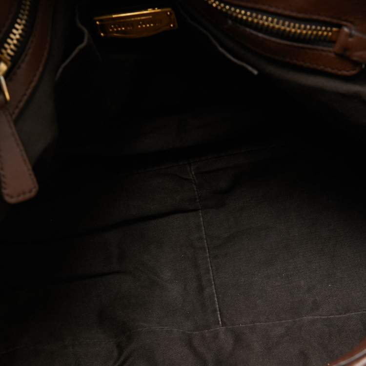 Pre Owned Miu Miu Brown Matelasse Leather Zip Satchel