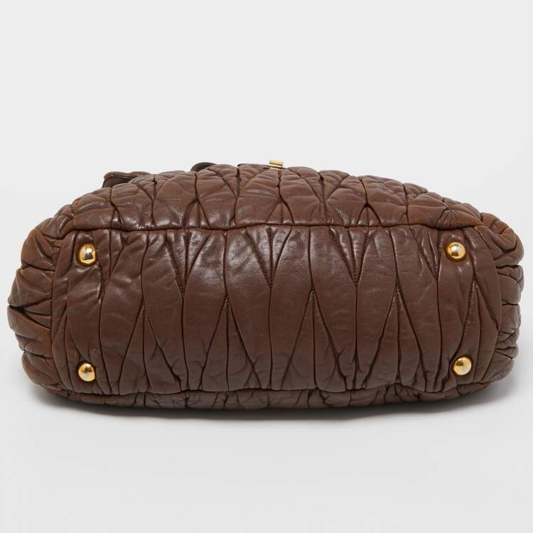 Pre Owned Miu Miu Brown Matelasse Leather Zip Satchel
