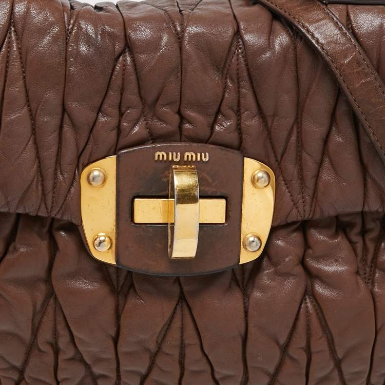 Pre Owned Miu Miu Brown Matelasse Leather Zip Satchel