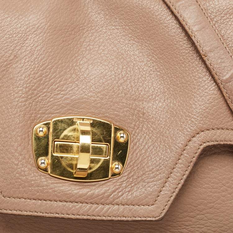 Pre Owned Miu Miu Beige Leather Paloma Top Handle Bag