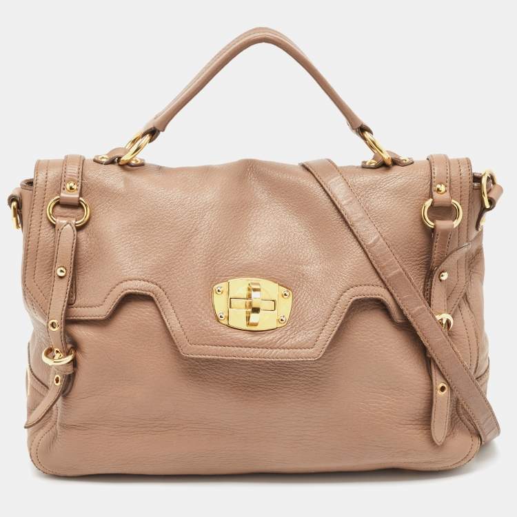 Pre Owned Miu Miu Beige Leather Paloma Top Handle Bag