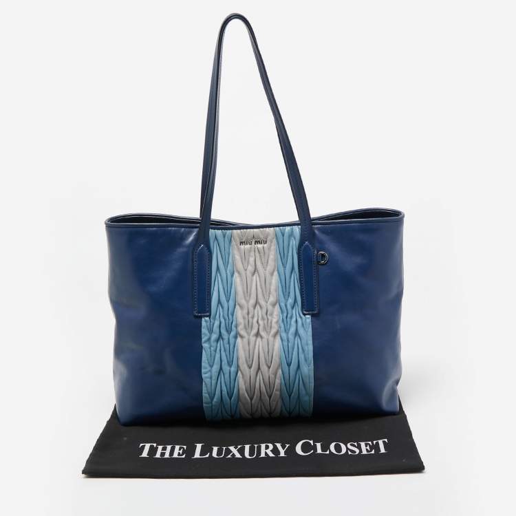 Pre Owned Miu Miu Two Tone Blue/Grey Leather Gathered Shopper Tote