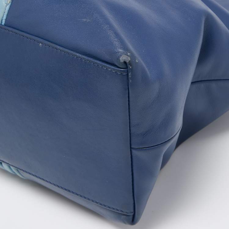 Pre Owned Miu Miu Two Tone Blue/Grey Leather Gathered Shopper Tote