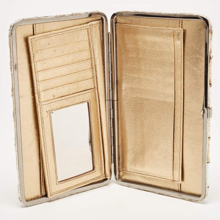 Pre Owned Miu Miu Silver/Gold Snakeskin Embossed Leather Frame Clutch 