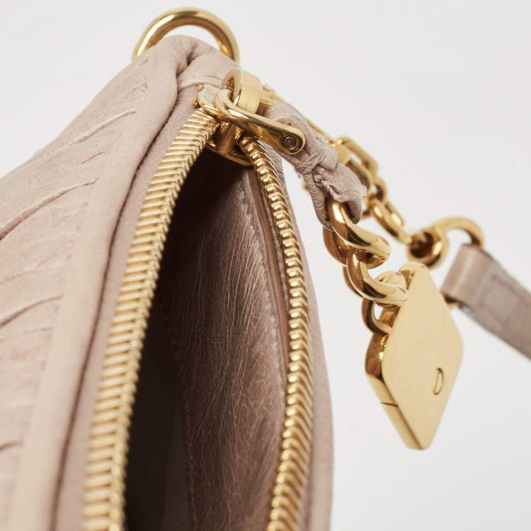 Pre Owned Miu Miu Dusty Pink Matelasse Leather Zip Baguette Bag