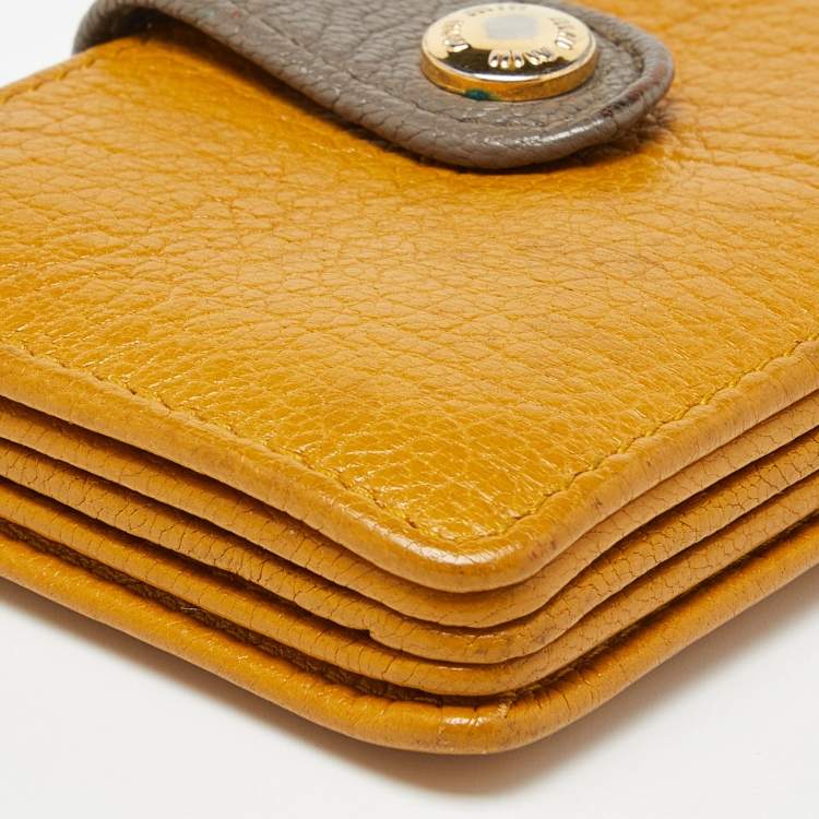 Pre Owned Miu Miu Mustard/Grey Leather Card Case