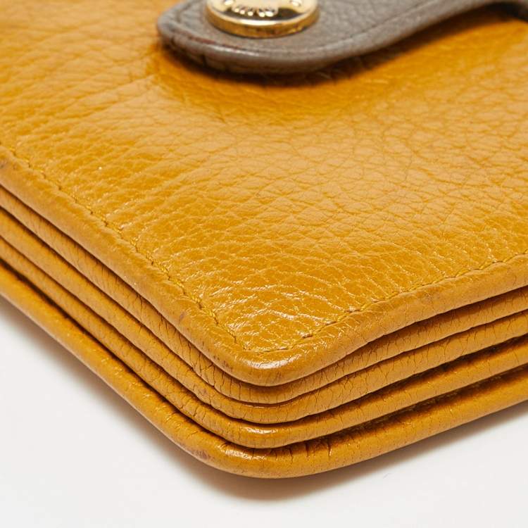Pre Owned Miu Miu Mustard/Grey Leather Card Case
