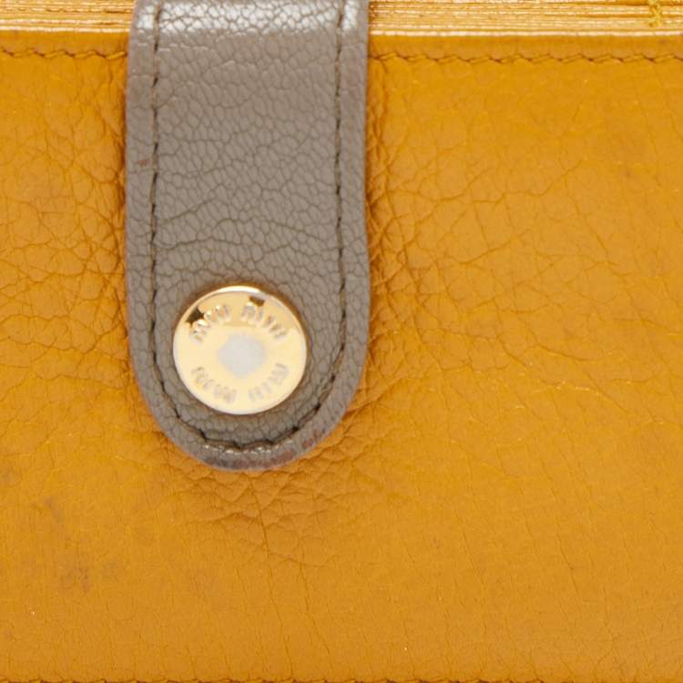 Pre Owned Miu Miu Mustard/Grey Leather Card Case