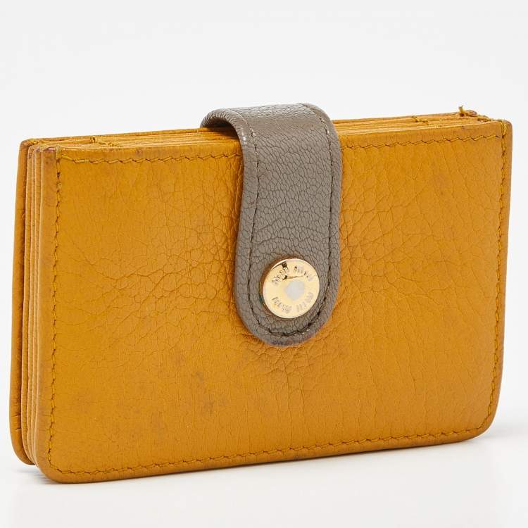 Pre Owned Miu Miu Mustard/Grey Leather Card Case