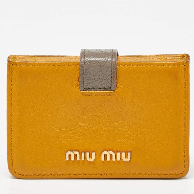 Pre Owned Miu Miu Mustard/Grey Leather Card Case