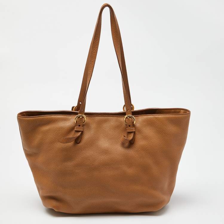 Pre Owned Miu Miu Beige Leather Shopper Tote 