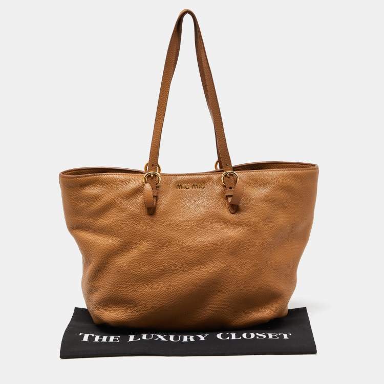 Pre Owned Miu Miu Beige Leather Shopper Tote 