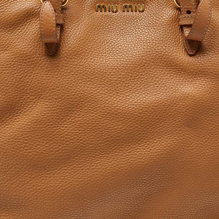 Pre Owned Miu Miu Beige Leather Shopper Tote 