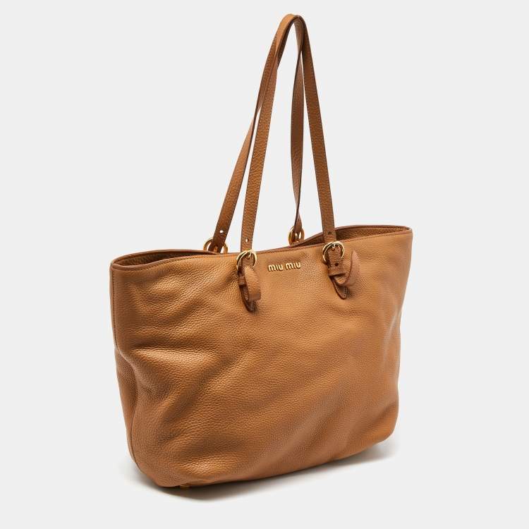 Pre Owned Miu Miu Beige Leather Shopper Tote 