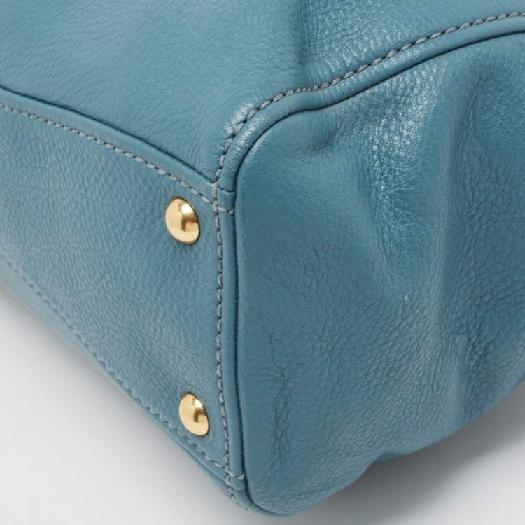 Pre Owned Miu Miu Blue Pebbled Leather Double Zip Convertible Tote