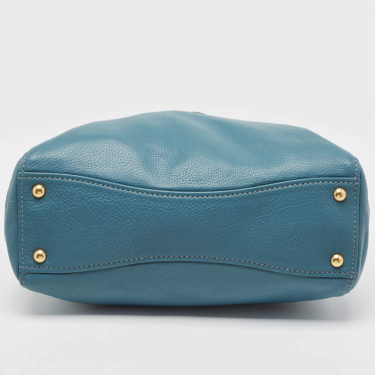 Pre Owned Miu Miu Blue Pebbled Leather Double Zip Convertible Tote
