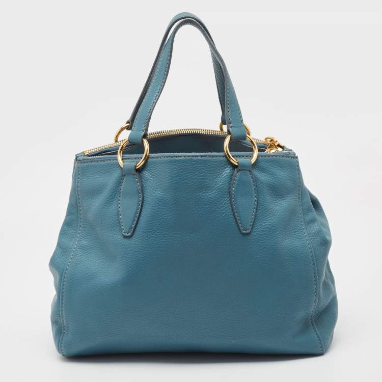 Pre Owned Miu Miu Blue Pebbled Leather Double Zip Convertible Tote