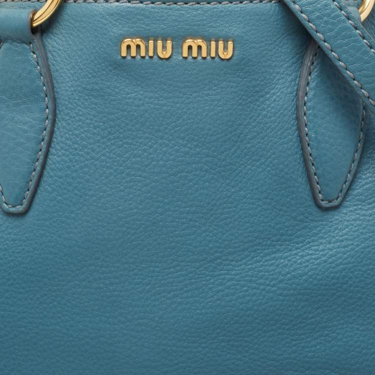 Pre Owned Miu Miu Blue Pebbled Leather Double Zip Convertible Tote