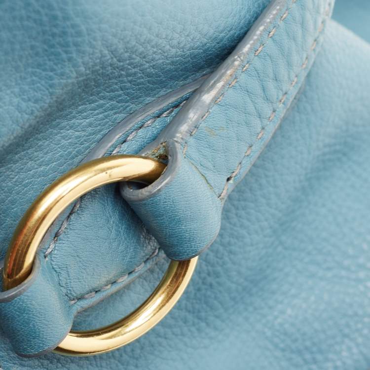 Pre Owned Miu Miu Blue Pebbled Leather Double Zip Convertible Tote