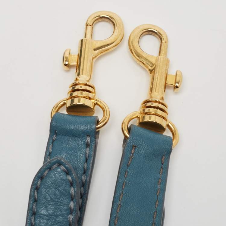 Pre Owned Miu Miu Blue Pebbled Leather Double Zip Convertible Tote